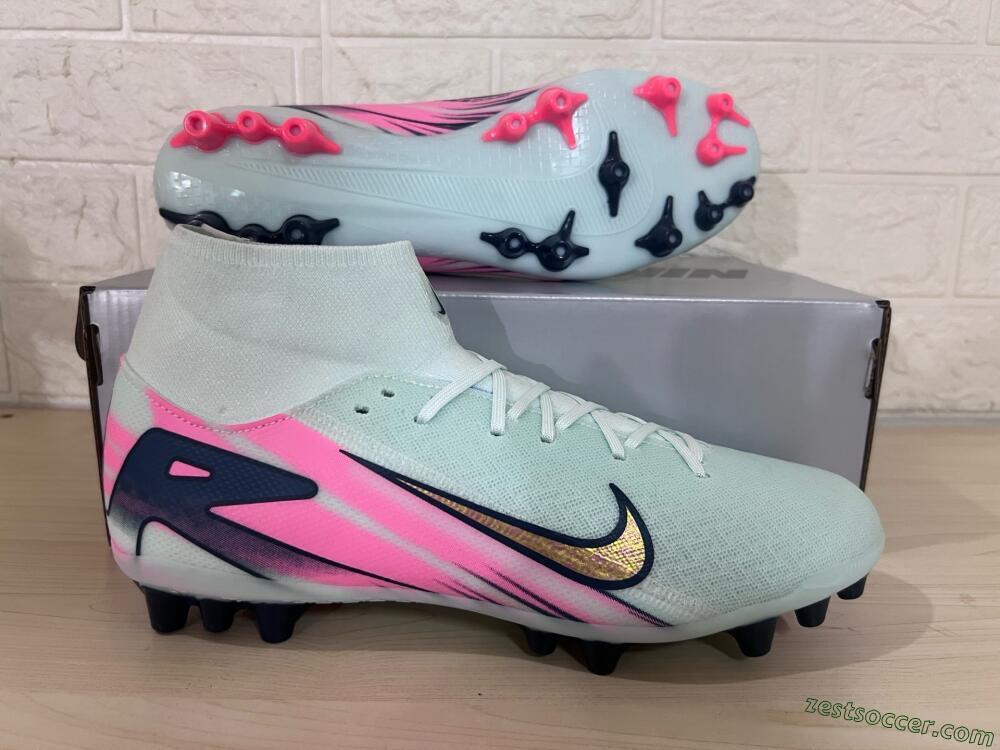 Nike Air Zoom Mercurial Superfly 10 Elite AG High-Tops Soccer Cleats - Jade/Gold/Pink