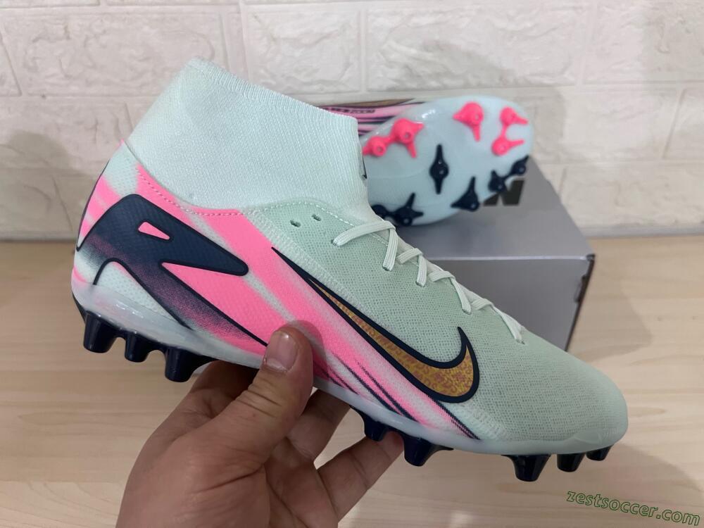 Nike Air Zoom Mercurial Superfly 10 Elite AG High-Tops Soccer Cleats - Jade/Gold/Pink
