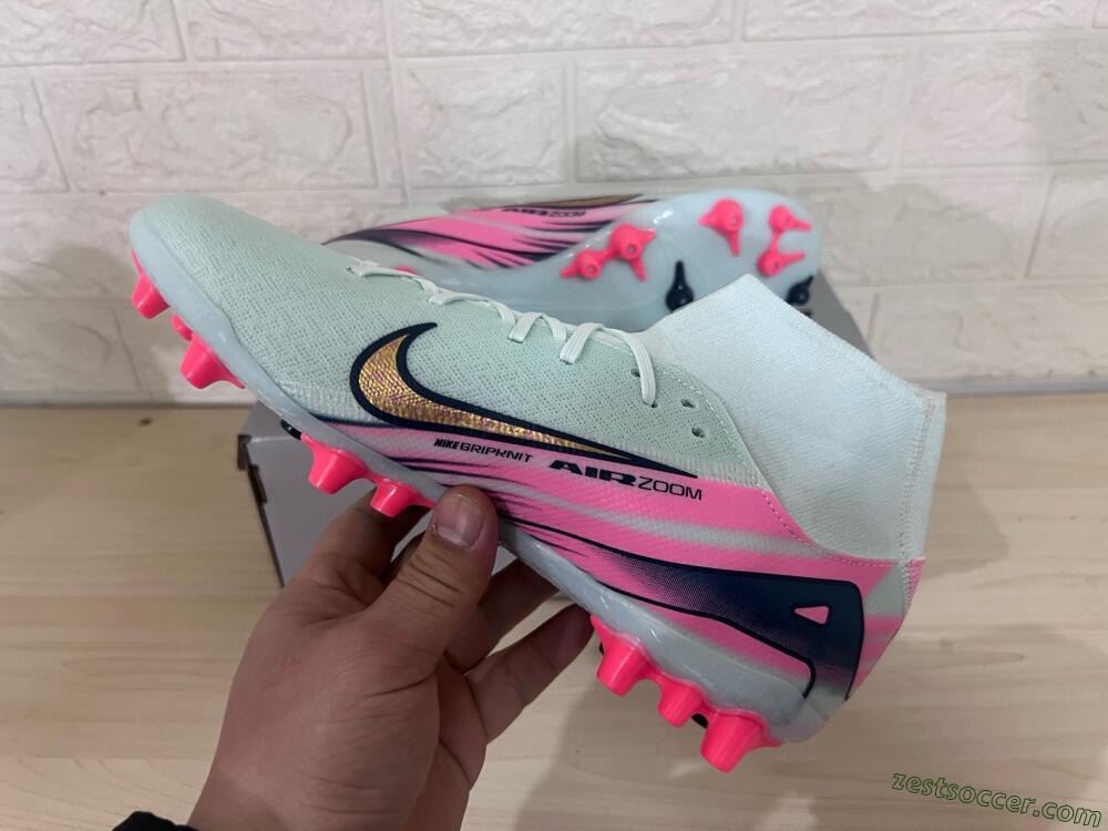 Nike Air Zoom Mercurial Superfly 10 Elite AG High-Tops Soccer Cleats - Jade/Gold/Pink