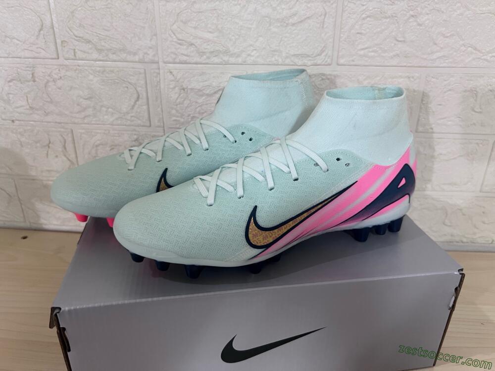 Nike Air Zoom Mercurial Superfly 10 Elite AG High-Tops Soccer Cleats - Jade/Gold/Pink