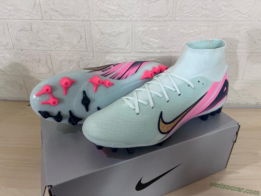 Nike Air Zoom Mercurial Superfly 10 Elite AG High-Tops Soccer Cleats - Jade/Gold/Pink