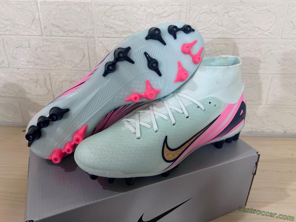 Nike Air Zoom Mercurial Superfly 10 Elite AG High-Tops Soccer Cleats - Jade/Gold/Pink