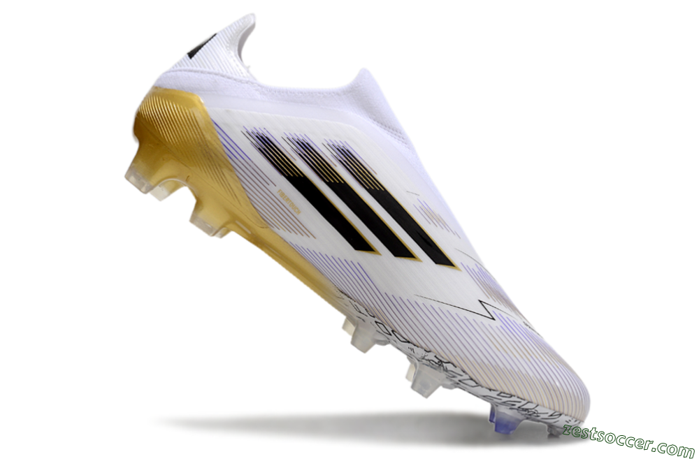 Adidas F50 Elite Laceless FG Low-Tops Soccer Cleats - White/Black/Gold 4