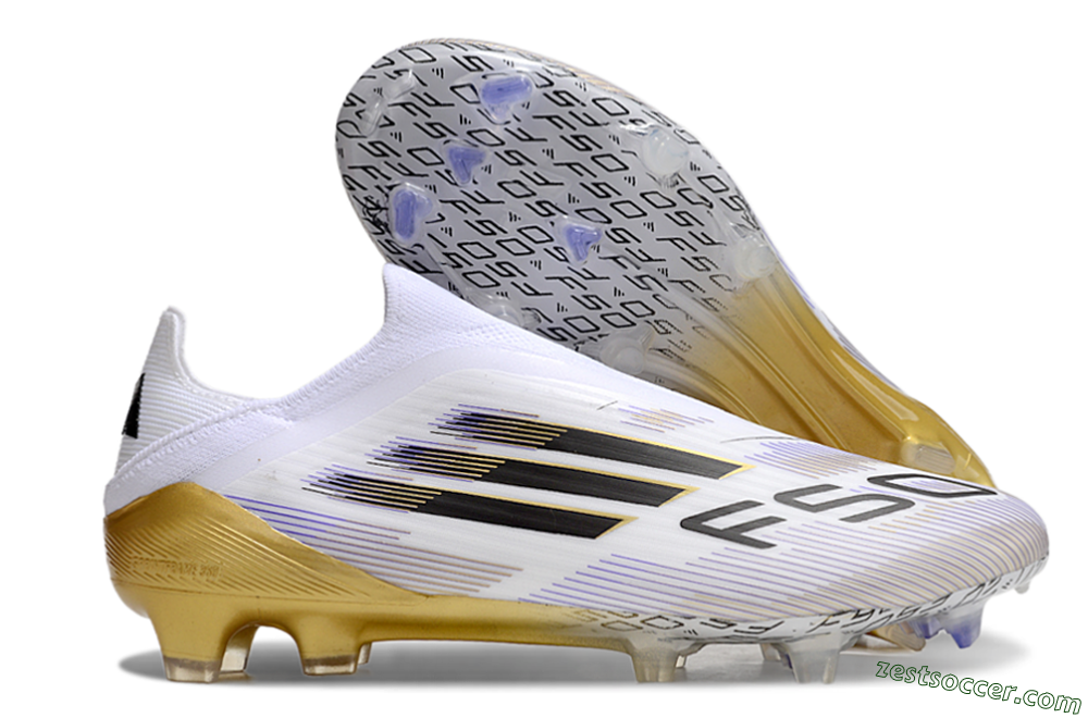 Adidas F50 Elite Laceless FG Low-Tops Soccer Cleats - White/Black/Gold 0