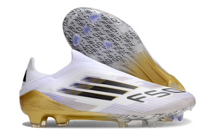 Adidas F50 Elite Laceless FG Low-Tops Soccer Cleats - White/Black/Gold