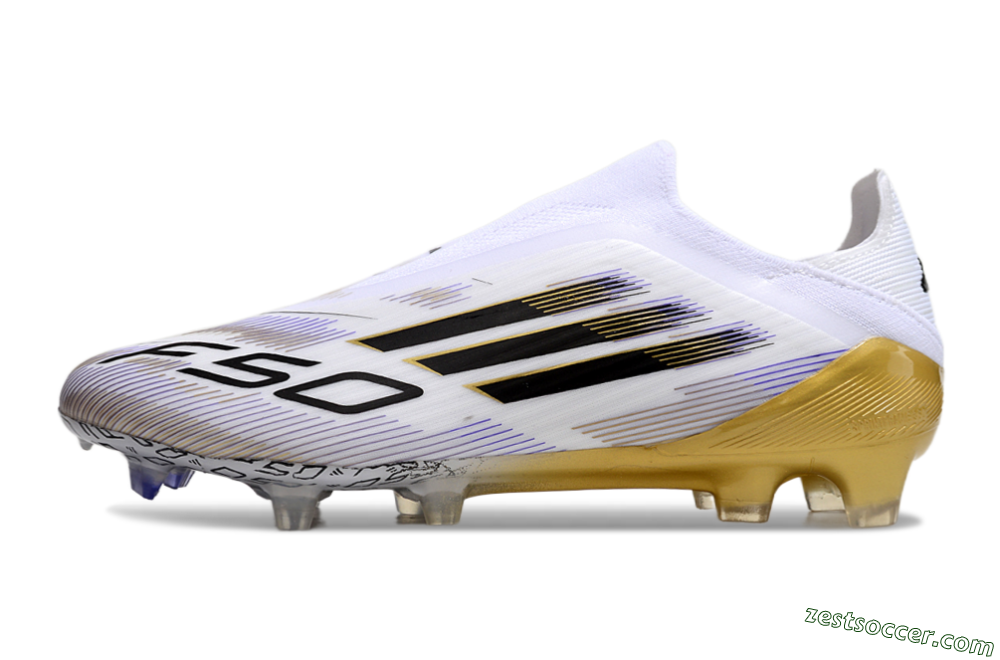 Adidas F50 Elite Laceless FG Low-Tops Soccer Cleats - White/Black/Gold 2