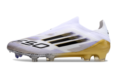 Adidas F50 Elite Laceless FG Low-Tops Soccer Cleats - White/Black/Gold