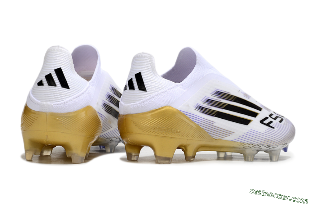Adidas F50 Elite Laceless FG Low-Tops Soccer Cleats - White/Black/Gold 6