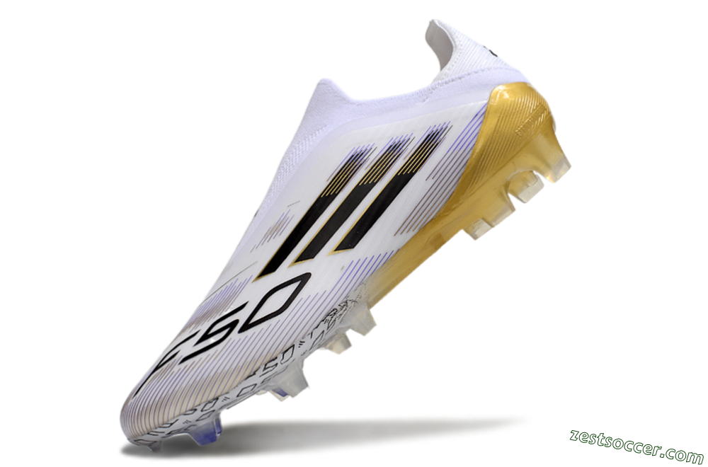 Adidas F50 Elite Laceless FG Low-Tops Soccer Cleats - White/Black/Gold 5