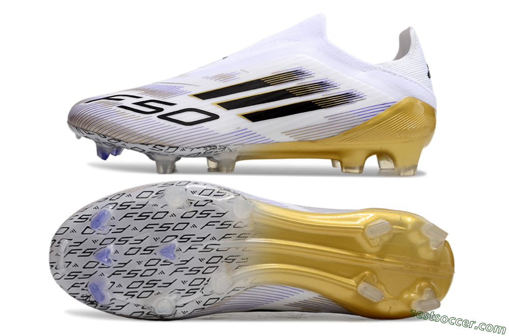 Adidas F50 Elite Laceless FG Low-Tops Soccer Cleats - White/Black/Gold 1