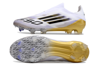 Adidas F50 Elite Laceless FG Low-Tops Soccer Cleats - White/Black/Gold