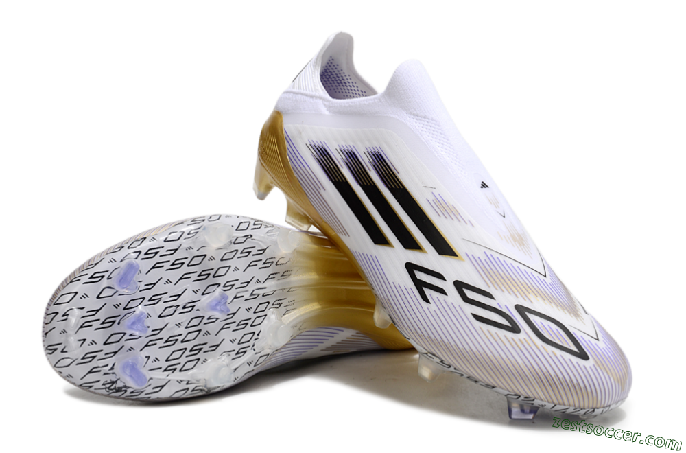 Adidas F50 Elite Laceless FG Low-Tops Soccer Cleats - White/Black/Gold 3
