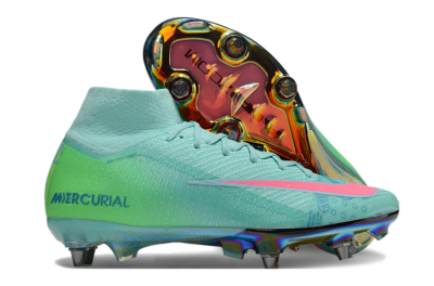 Nike Air Zoom Mercurial Superfly 10 Elite SG High-Tops Soccer Cleats - Jade/Pink/Gold