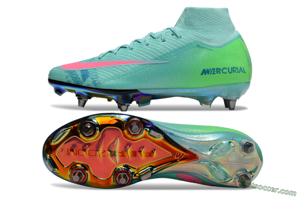 Nike Air Zoom Mercurial Superfly 10 Elite SG High-Tops Soccer Cleats - Jade/Pink/Gold 1
