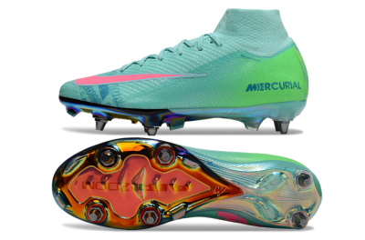 Nike Air Zoom Mercurial Superfly 10 Elite SG High-Tops Soccer Cleats - Jade/Pink/Gold