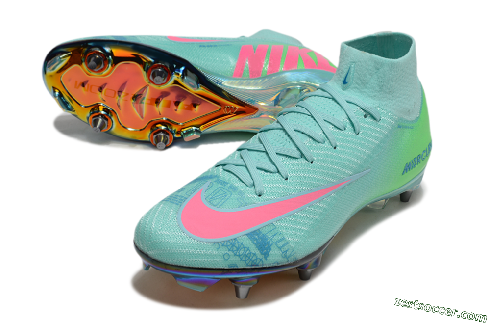 Nike Air Zoom Mercurial Superfly 10 Elite SG High-Tops Soccer Cleats - Jade/Pink/Gold 3