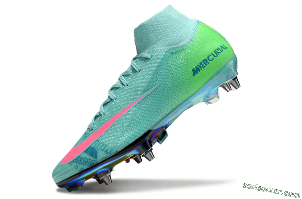 Nike Air Zoom Mercurial Superfly 10 Elite SG High-Tops Soccer Cleats - Jade/Pink/Gold 5