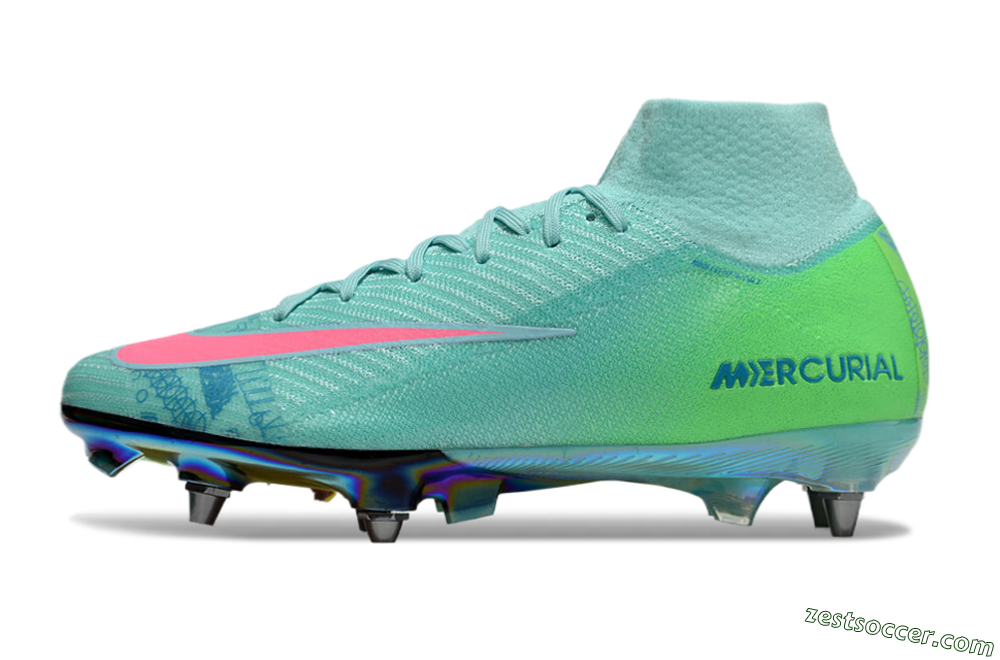 Nike Air Zoom Mercurial Superfly 10 Elite SG High-Tops Soccer Cleats - Jade/Pink/Gold 2