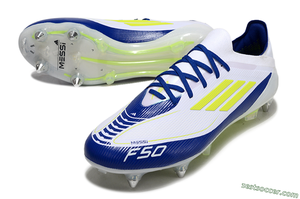 Adidas F50 Elite SG Low-Tops Soccer Cleats - White/Blue/Yellow 3