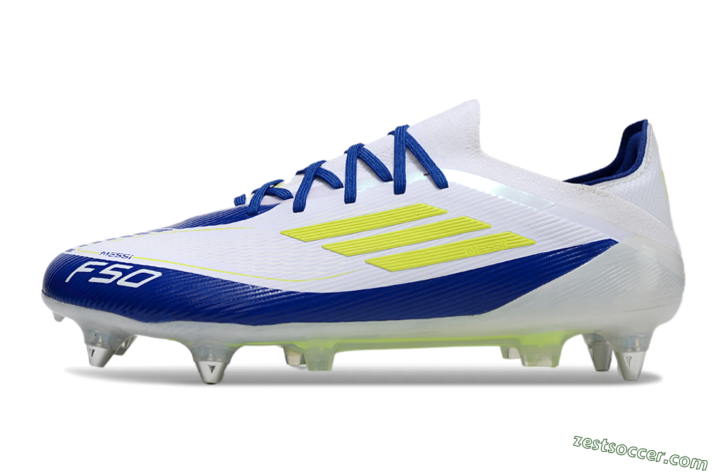 Adidas F50 Elite SG Low-Tops Soccer Cleats - White/Blue/Yellow 2