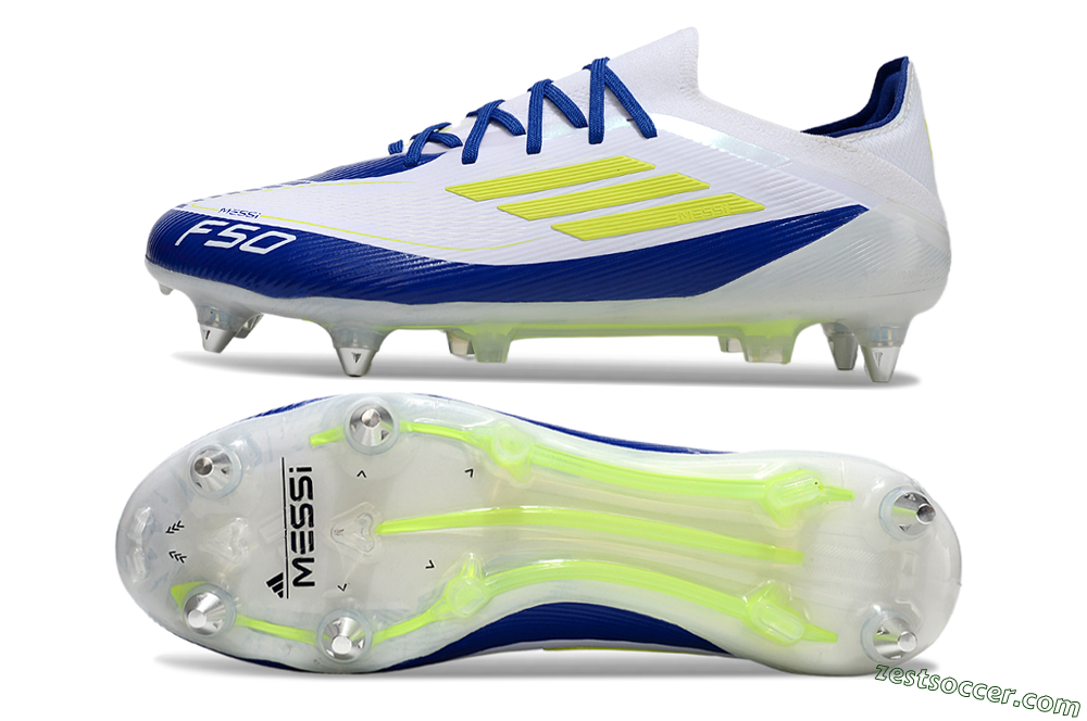 Adidas F50 Elite SG Low-Tops Soccer Cleats - White/Blue/Yellow 1