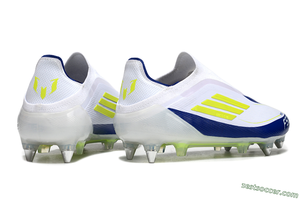 Adidas F50 Elite Laceless SG Low-Tops Soccer Cleats - White/Blue/Yellow 6