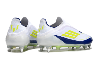 Adidas F50 Elite Laceless SG Low-Tops Soccer Cleats - White/Blue/Yellow