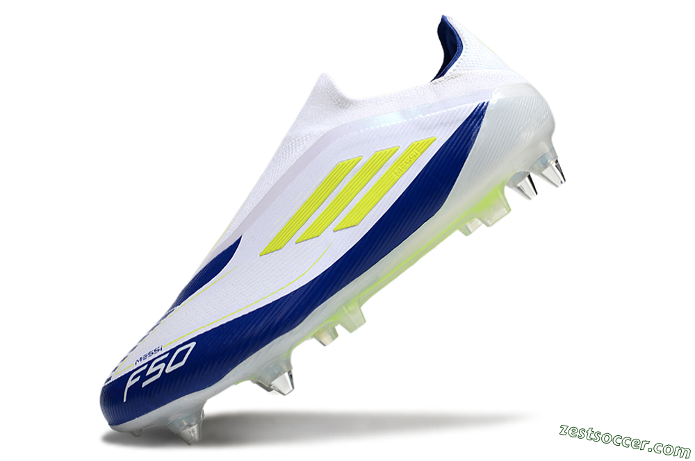 Adidas F50 Elite Laceless SG Low-Tops Soccer Cleats - White/Blue/Yellow 5