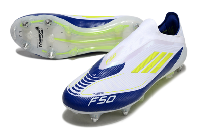 Adidas F50 Elite Laceless SG Low-Tops Soccer Cleats - White/Blue/Yellow