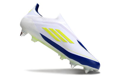 Adidas F50 Elite Laceless SG Low-Tops Soccer Cleats - White/Blue/Yellow
