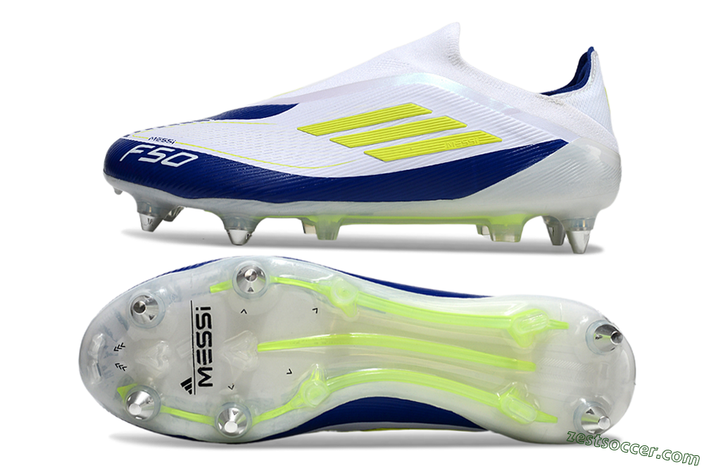 Adidas F50 Elite Laceless SG Low-Tops Soccer Cleats - White/Blue/Yellow 1