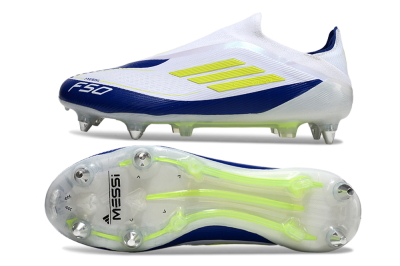 Adidas F50 Elite Laceless SG Low-Tops Soccer Cleats - White/Blue/Yellow