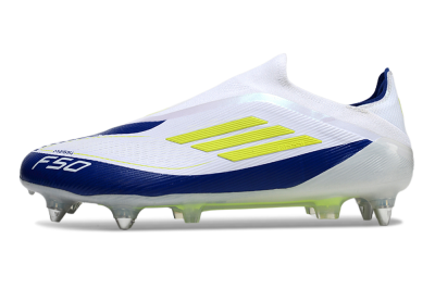 Adidas F50 Elite Laceless SG Low-Tops Soccer Cleats - White/Blue/Yellow