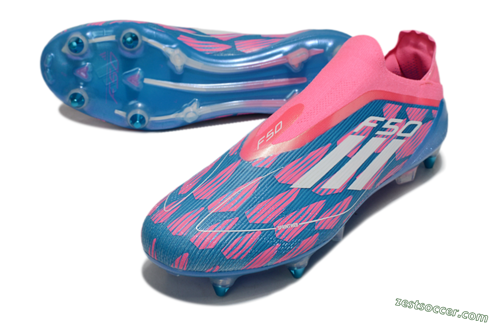 Adidas F50 Elite Laceless SG Low-Tops Soccer Cleats - Blue/Pink/White 3