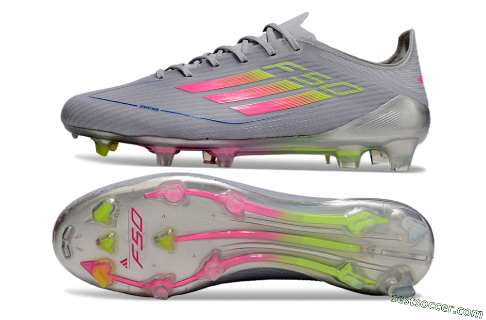 Adidas F50 Elite FG Low-Tops Soccer Cleats - Grey/Pink/Yellow 1