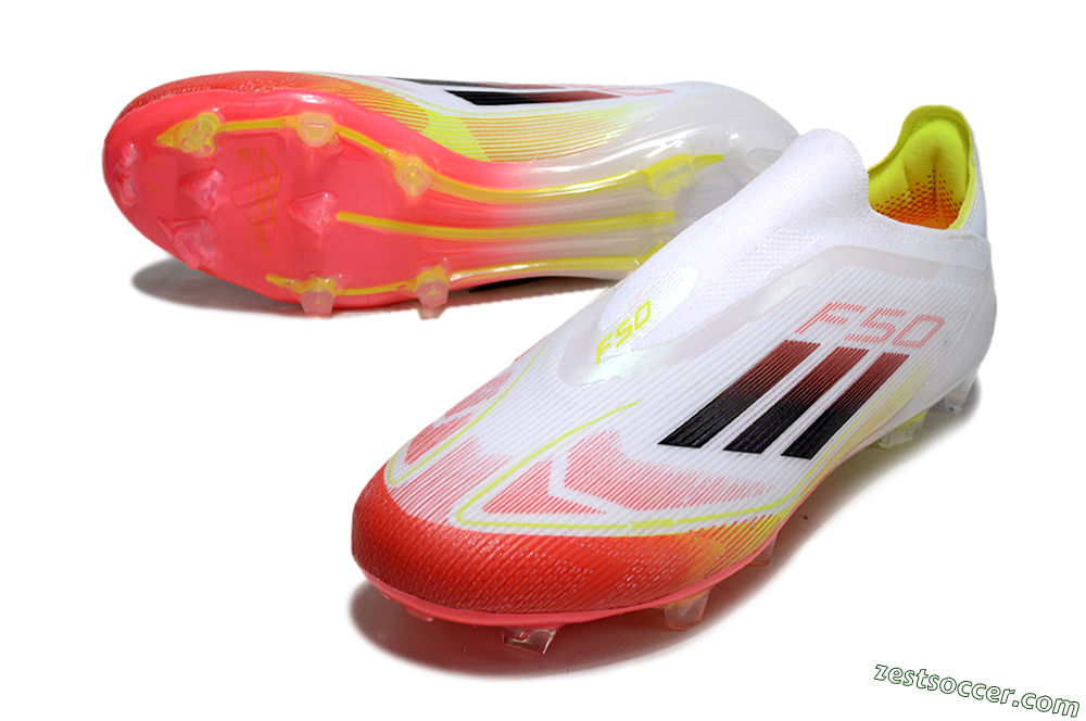Adidas F50 Elite Laceless FG Low-Tops Soccer Cleats - White/Red/Yellow 3