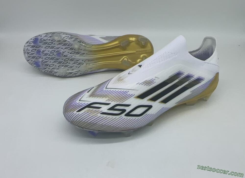 Adidas F50 Elite Laceless FG Low-Tops Soccer Cleats - White/Black/Gold