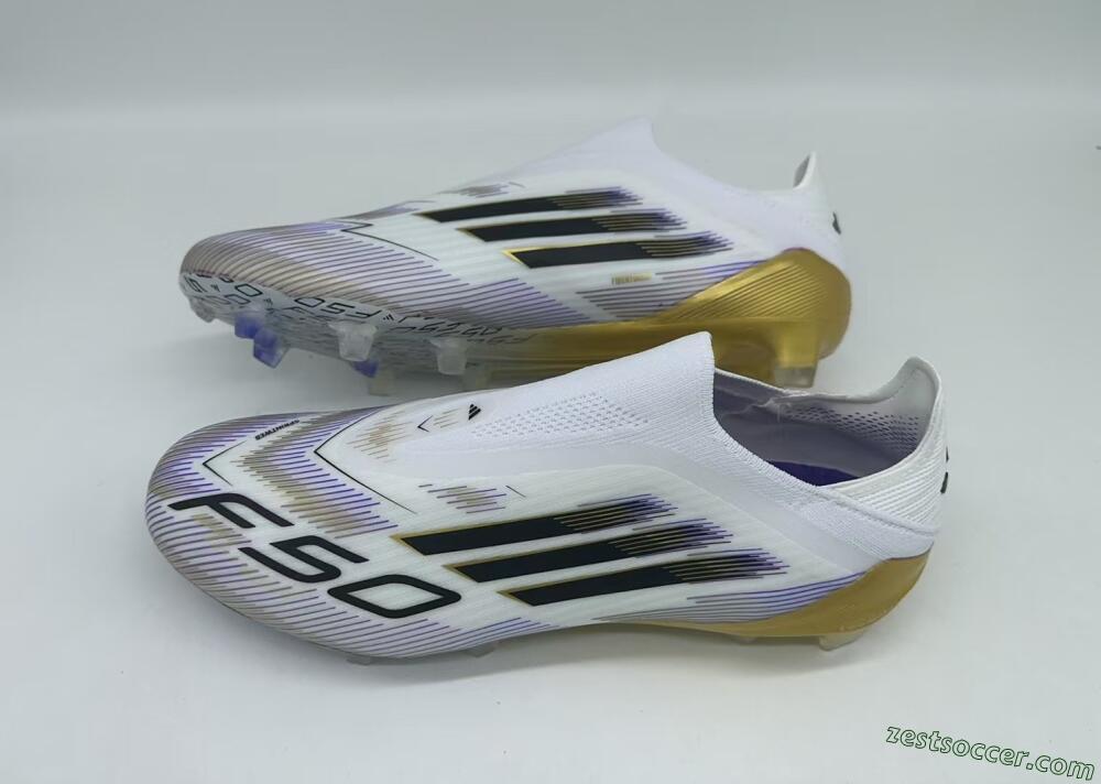 Adidas F50 Elite Laceless FG Low-Tops Soccer Cleats - White/Black/Gold