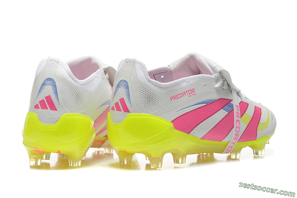 Adidas Predator Elite 25 Foldover Tongue FG Low-Tops Soccer Cleats - White/Pink/Blue/Yellow 9