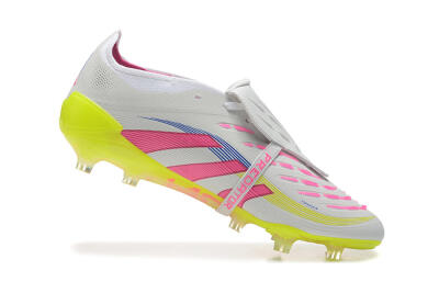 Adidas Predator Elite 25 Foldover Tongue FG Low-Tops Soccer Cleats - White/Pink/Blue/Yellow