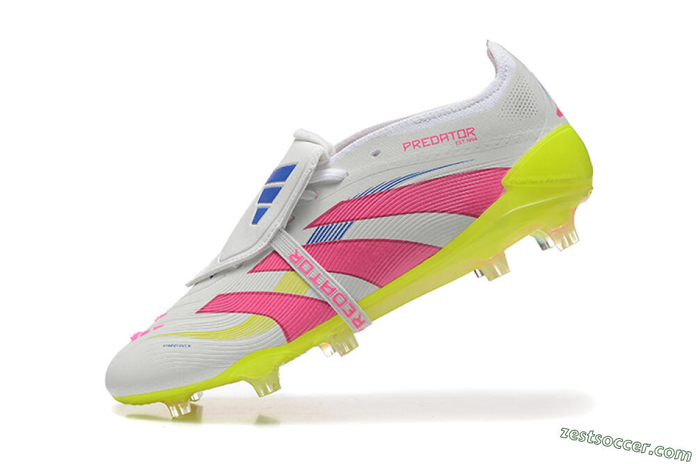 Adidas Predator Elite 25 Foldover Tongue FG Low-Tops Soccer Cleats - White/Pink/Blue/Yellow 8