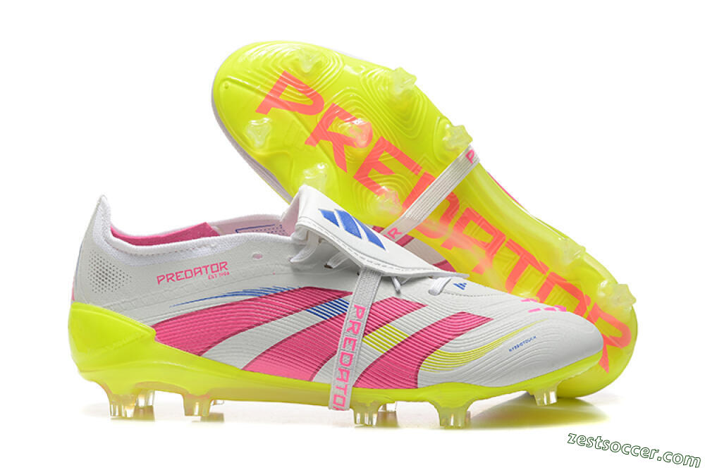 Adidas Predator Elite 25 Foldover Tongue FG Low-Tops Soccer Cleats - White/Pink/Blue/Yellow 0