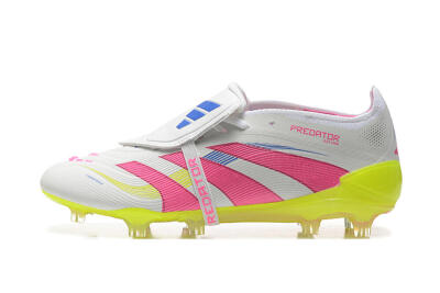 Adidas Predator Elite 25 Foldover Tongue FG Low-Tops Soccer Cleats - White/Pink/Blue/Yellow