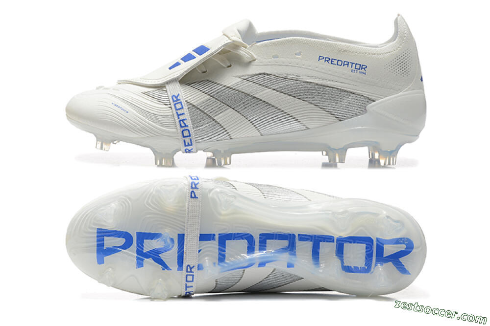 Adidas Predator Elite 25 Foldover Tongue FG Low-Tops Soccer Cleats - Beige/Blue/Silver 1