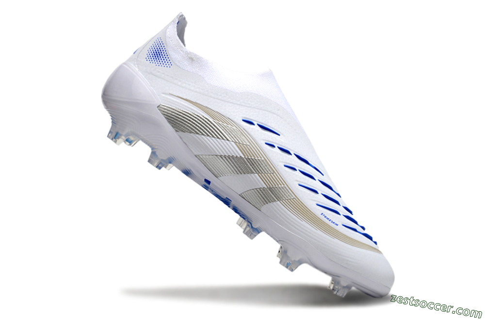 Adidas Predator Laceless Elite 25 FG Low-Tops Soccer Cleats - White/Blue/Silver 4