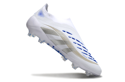 Adidas Predator Laceless Elite 25 FG Low-Tops Soccer Cleats - White/Blue/Silver