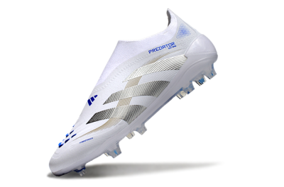 Adidas Predator Laceless Elite 25 FG Low-Tops Soccer Cleats - White/Blue/Silver