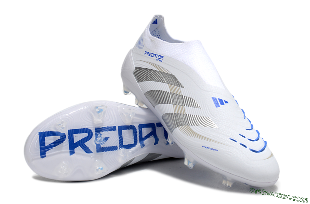 Adidas Predator Laceless Elite 25 FG Low-Tops Soccer Cleats - White/Blue/Silver 3