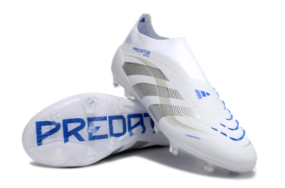 Adidas Predator Laceless Elite 25 FG Low-Tops Soccer Cleats - White/Blue/Silver