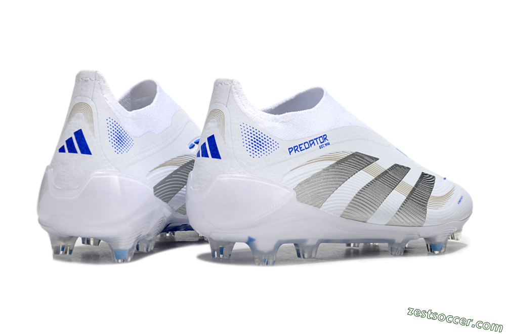 Adidas Predator Laceless Elite 25 FG Low-Tops Soccer Cleats - White/Blue/Silver 6